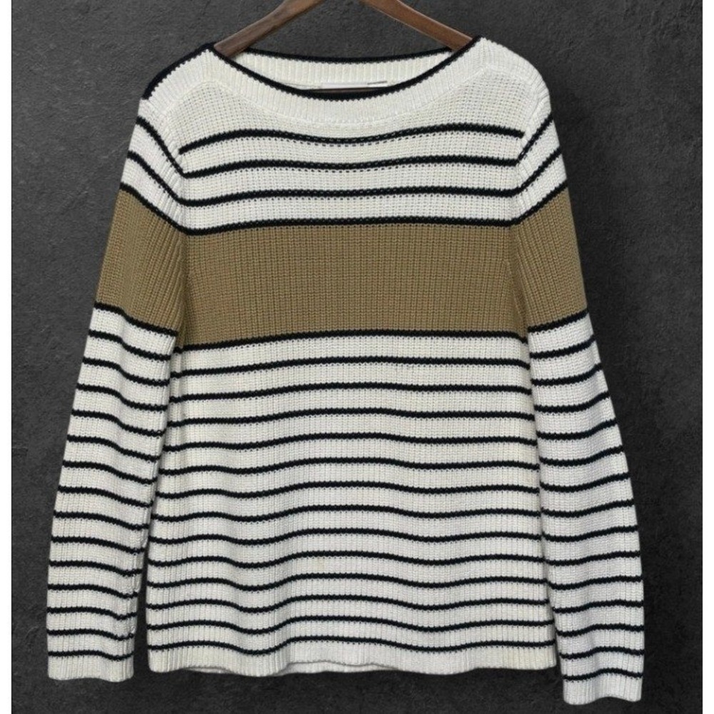 Liz Claiborne Lizwear Jeans Sweater Womens XL White Striped Cotton Boat Neck